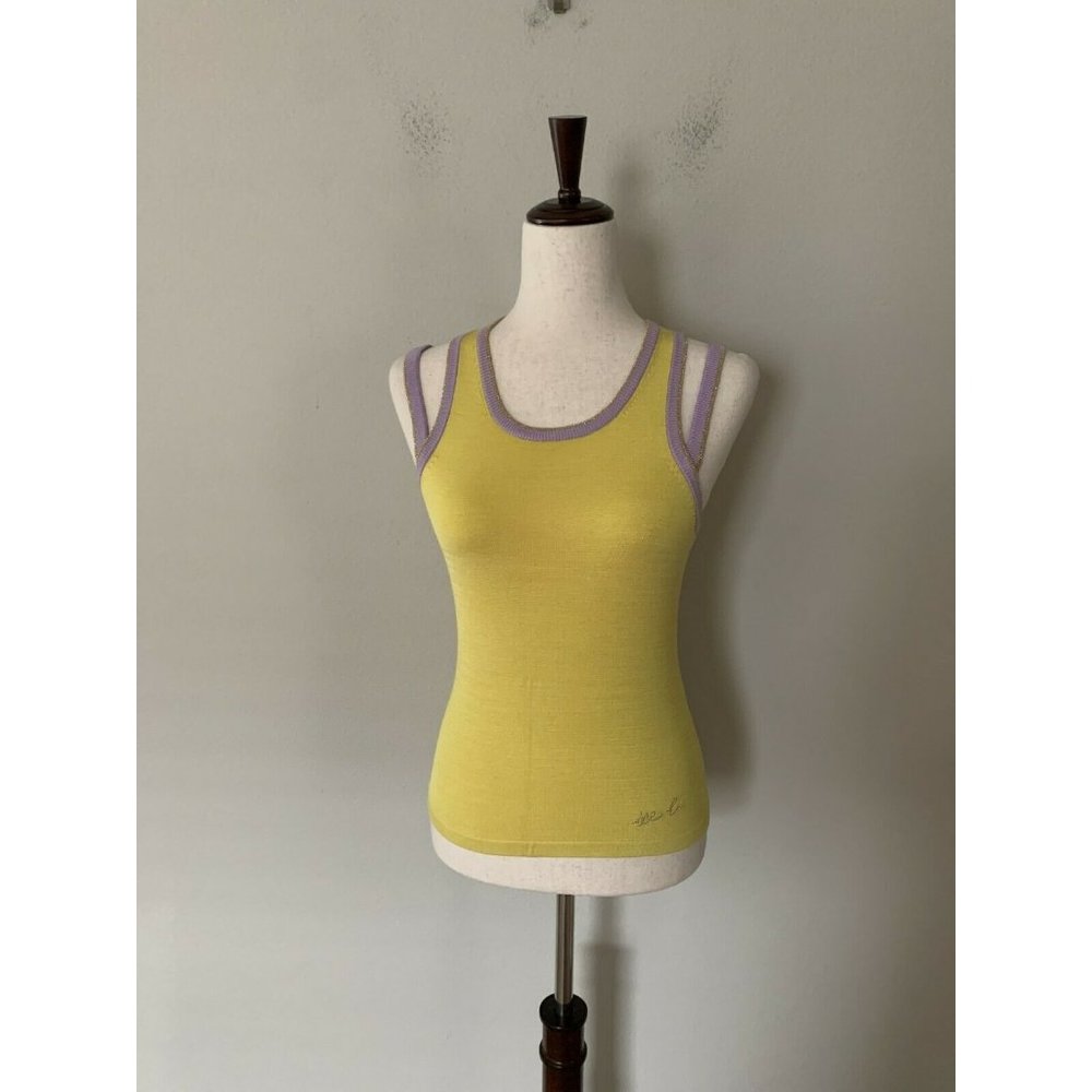 ICE B Iceberg Women's Sz S Silk Blend Sweater Knit Tank Top Gold Trim